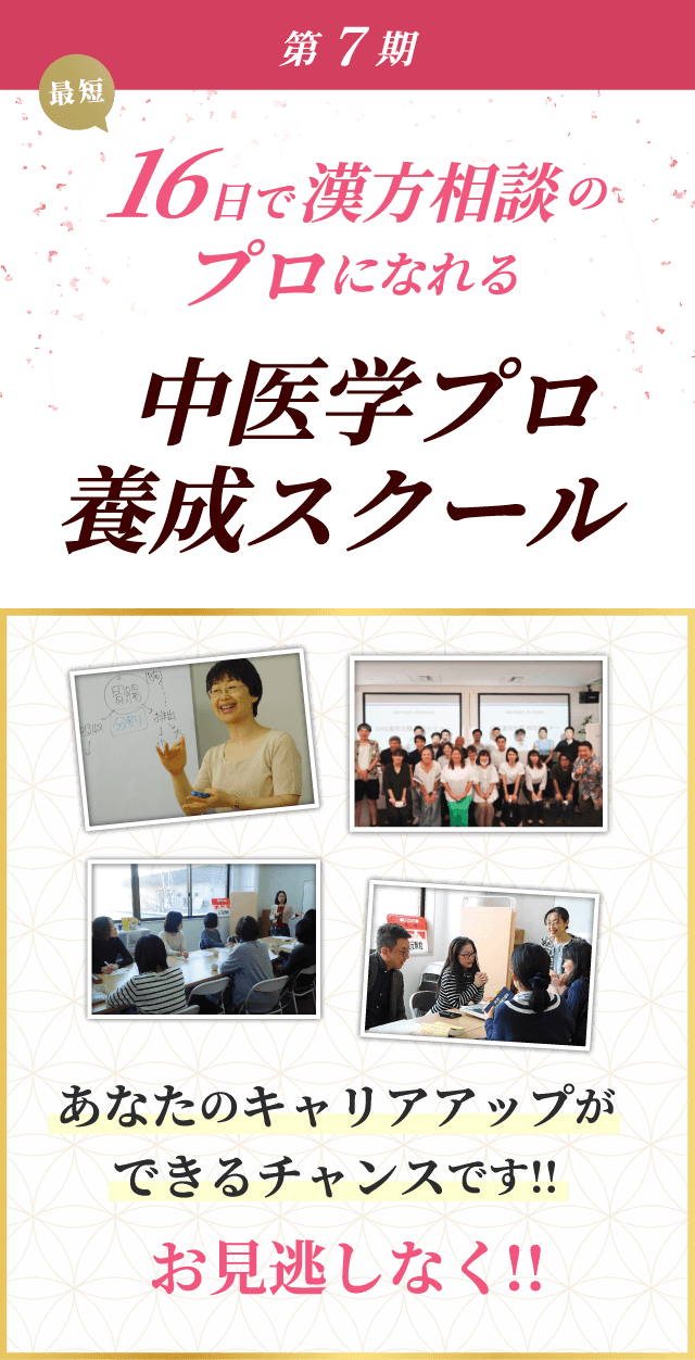 16日で漢方相談のプロになれる　中医学プロ養成スクール