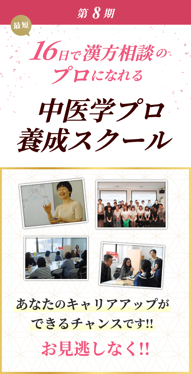 16日で漢方相談のプロになれる 中医学プロ養成スクール